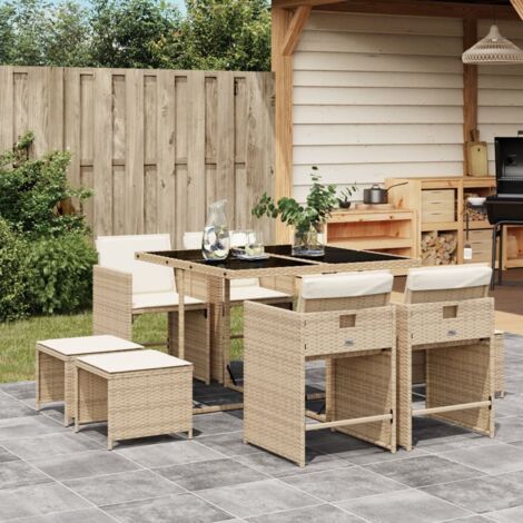 vidaXL Ensemble à manger de jardin et coussins 9 pcs beige Poly rotin