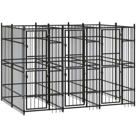 vidaXL Chenil d'extérieur pour chiens Acier 5,53 m²