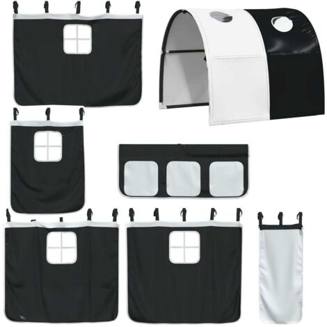Vidaxl – Rideaux pour lit mezzanine avec tunnel 100x75cm – 100% polyester blanc et noir – 3 poches pour jouets – Dimensions variées