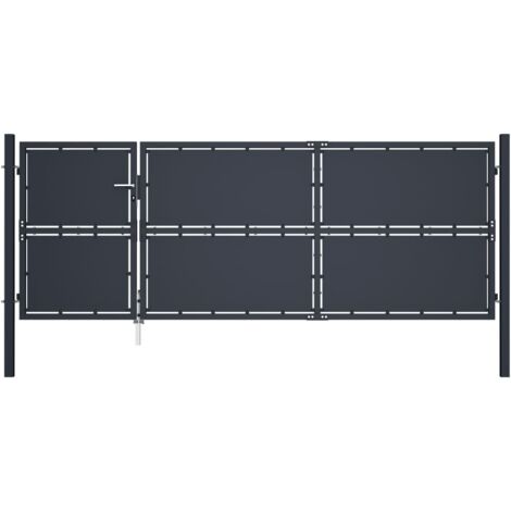 Vidaxl – Portail de jardin en acier anthracite 350 x 125 cm – Structure étanche pour sécurité et intimité – Installation facile avec poteaux inclus