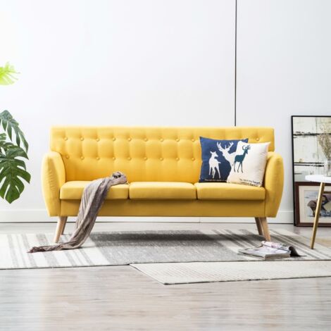 Vidaxl – Canapé droit 3 places en tissu jaune 172x70x82 cm – Cadre MDF et pieds en hévéa – Confort optimal avec revêtement en polyester (1/7)