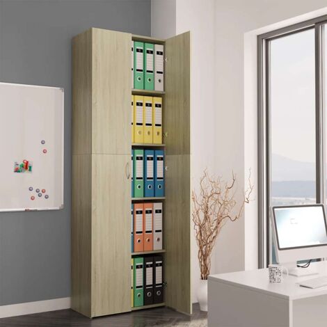 Vidaxl – Armoire de bureau caisson – Chêne sonoma – 5 étagères – 60x32x190 cm – Fixation murale incluse – Bois d'ingénierie durable