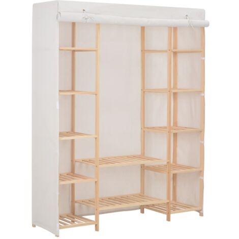 Vidaxl – Garde-robe en tissu blanc 135 x 40 x 170 cm – Armoire avec housse anti-poussière – Design élégant et chaleureux – Structure en bois durable