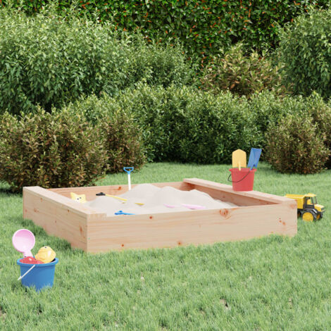 Vidaxl – Bac à sable carré en bois de pin massif 111 x 111 x 20 cm – 2 sièges pour enfants – Conception sans fond pour drainage optimal