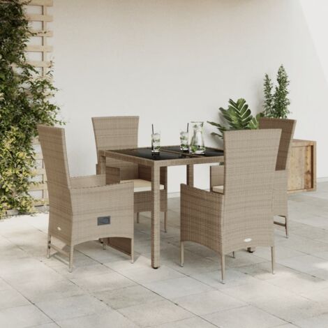 Ensemble à manger de jardin avec coussins 5pcs Beige poly rotin vidaXL (1/5)