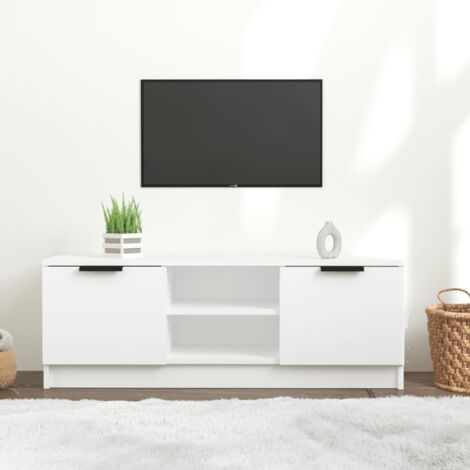 Vidaxl – Meuble TV blanc 102x35x36,5 cm – Bois d'ingénierie – 2 compartiments fermés et 2 ouverts – Design épuré et élégant