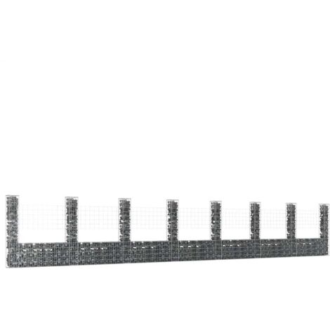 Vidaxl – Panier de gabion en U 860x20x150 cm avec 8 poteaux – Fer résistant aux intempéries – Construction rapide avec roches ou gravier