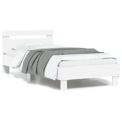 Vidaxl – Cadre de lit blanc 90x190 cm avec lumières LED – Bois d'ingénierie – Tête de lit avec support – Assemblage requis (1/6)