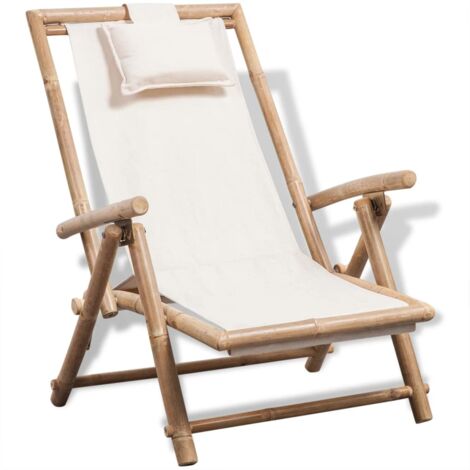 Vidaxl – Chaise de jardin pliable en bambou – Dossier réglable 4 positions – Toile coton/polyester – Dimensions 62x86x(71-91)cm