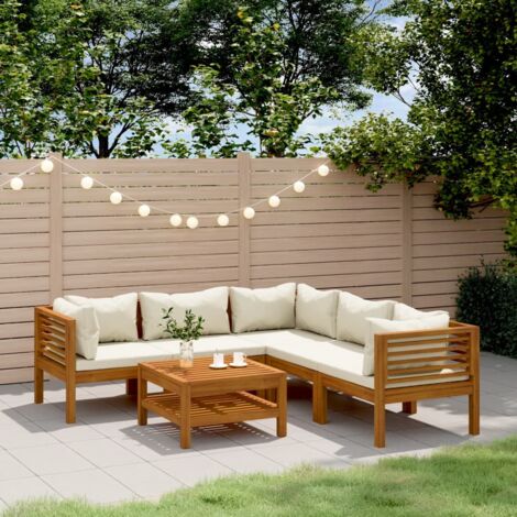 vidaXL Salon de jardin 6 pcs avec coussin crème Bois d'acacia solide