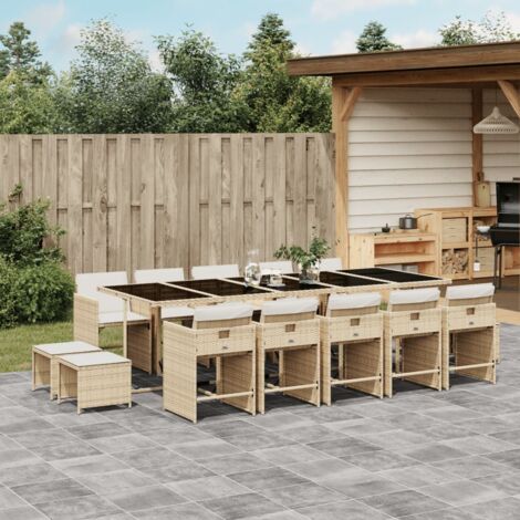 vidaXL Ensemble à manger de jardin et coussins 15 pcs beige