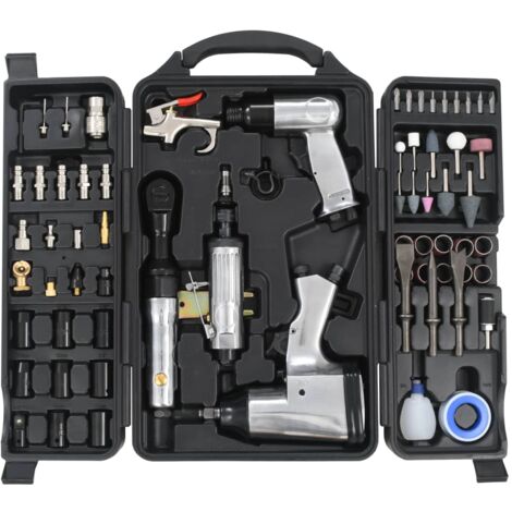 Vidaxl – Kit d'outils pneumatiques 70 pcs – Clé à chocs 1/2' – Meuleuse 1/4' – Marteau 150 mm – Mallette de rangement incluse