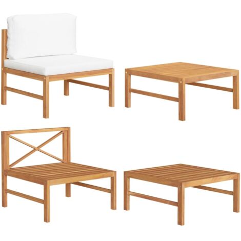 vidaXL Salon de jardin 2 pcs avec coussins crème Bois de teck (1/5)