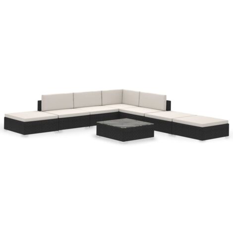 Salon de jardin 8 pcs avec coussins résine tressée noir vidaXL