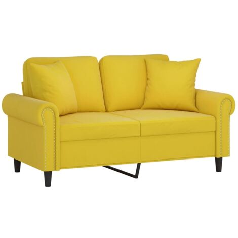 vidaXL Canapé 2 places avec oreillers décoratifs jaune 120 cm velours (1/5)