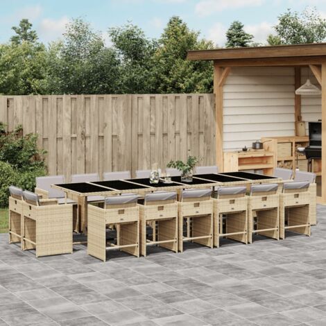 vidaXL Ensemble à manger de jardin et coussins 17 pcs mélange beige (1/5)