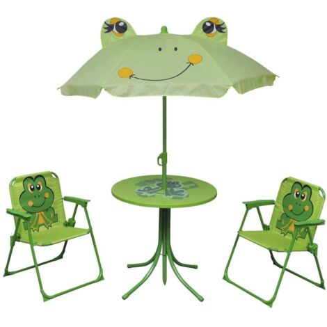 Vidaxl – Ensemble de bistro pour enfants 3 pcs – Table et 2 chaises pliables – Parasol vert – Cadre en acier robuste – Dimensions table 50 cm