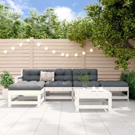 Salon de jardin 6 pcs Blanc Bois de pin massif vidaXL (1/5)