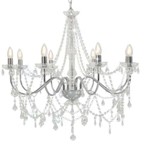 Vidaxl – Lustre argenté avec perles de cristal – 8 ampoules E14 – Dimensions 80x75cm – Métal et acrylique – Installation facile - vidaXL69870