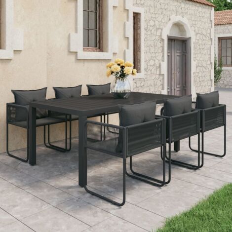 vidaXL Ensemble à manger de jardin 7 pcs PVC résine tressée noir