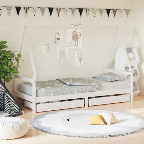 Cadre de lit enfant tiroirs blanc 80x200 cm bois de pin massif vidaXL