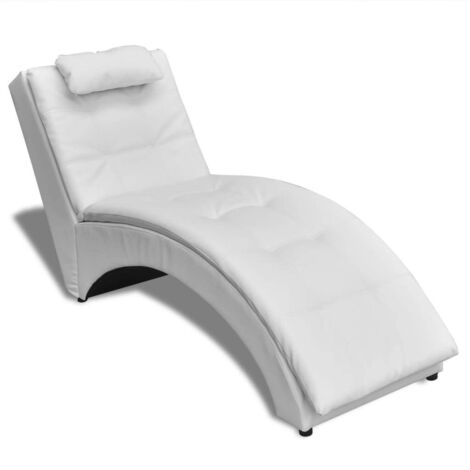 Vidaxl – Chaise longue blanche en similicuir – Dimensions 150x55x72 cm – Oreiller rembourré 36x15 cm – Jambes en acier robustes (1/5)