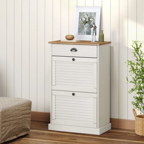 Vidaxl – Armoire à chaussures 60x35x96 cm – Bois massif de pin blanc – Design rustique avec poignées en métal – Rangement optimal (1/6)