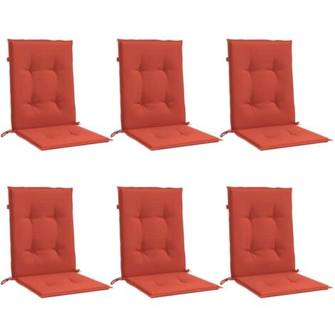 Vidaxl – Coussins de chaise à dossier bas lot de 6 – Dimensions 100x50x4cm – Tissu polyester rouge mélangé – Sangles élastiques pour maintien