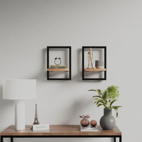 Vidaxl – Étagères murales 2 pcs 25x25x35 cm en bois d'acacia massif et acier – Design unique avec bord vivant – Charge maximale élevée