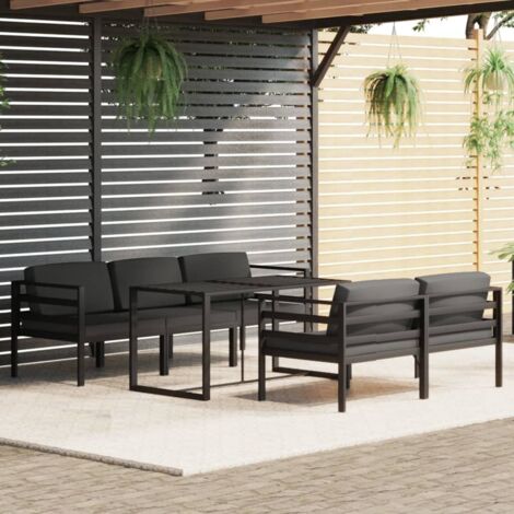 Vidaxl – Salon de jardin 6 pcs – Aluminium anthracite – Coussins en polyester – Table 120x60cm – Canapés modulables pour extérieur (1/5)