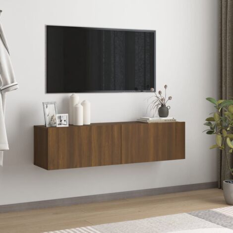 Vidaxl – Meuble TV mural chêne marron 120x30x30 cm – Bois d'ingénierie – 2 compartiments de rangement – Design élégant et facile à nettoyer