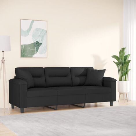Vidaxl – Canapé droit 3 places noir 180 cm – Tissu microfibre – Coussins décoratifs inclus – Confort optimal pour salon (1/6)