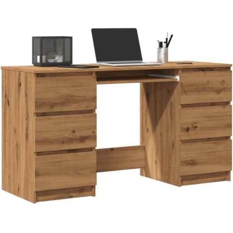 Vidaxl – Bureau droit chêne artisanal 140x50x77 cm – Bois d'ingénierie résistant à l'humidité – 6 tiroirs pour rangement efficace