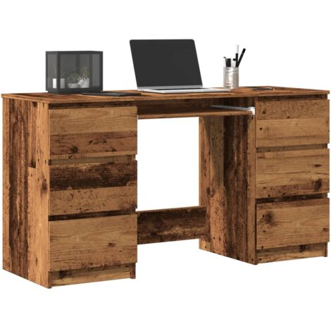 Vidaxl – Bureau droit vieux bois 140x50x77 cm – Bois d'ingénierie facile à nettoyer – 6 tiroirs pour rangement optimal – Design minimaliste