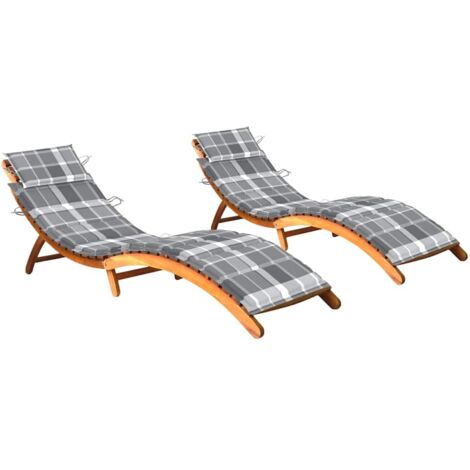 vidaXL Chaises longues lot de 2 avec coussins Bois d'acacia solide