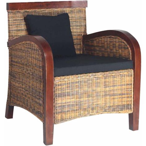 Vidaxl – Fauteuil relax en rotin tissé à la main – Cadre en manguier massif – Coussins inclus – Dimensions 69x66x79 cm – Pour intérieur uniquement