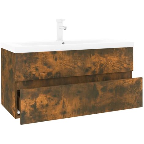 vidaXL Meuble lavabo avec bassin intégré Chêne fumé Bois d'ingénierie (1/5)