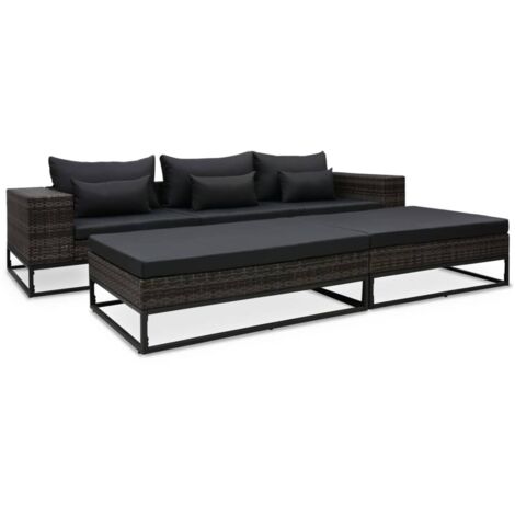 Vidaxl – Canapé de jardin 5 places en résine tressée gris – Coussins épais en polyester – Dimensions 273 x 85 x 55 cm – Résistant aux intempéries (1/5)
