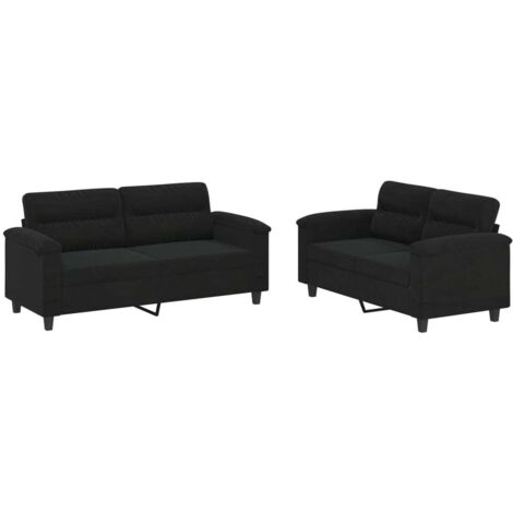 Ensemble de canapés 2 pcs avec coussins noir tissu microfibre vidaXL (1/5)