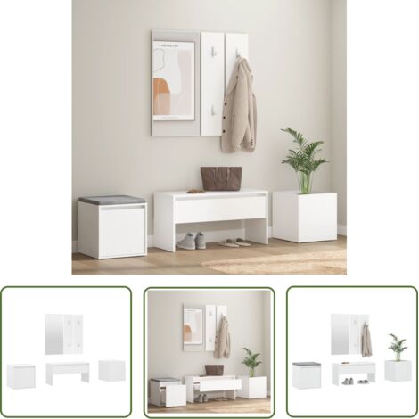 The Living Store Ensemble de meubles de couloir Blanc Bois d'ingénierie - Meuble D'entrée - Banc Coffre - Rangements Hall - Meuble Salle D'entrée - Décoration Intérieure (1/5)