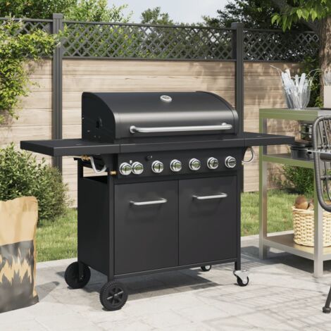 Vidaxl – Barbecue à gaz 7 brûleurs – Acier enduit de poudre – Grand espace de cuisson – Allumage piézoélectrique – Thermomètre intégré (1/5)