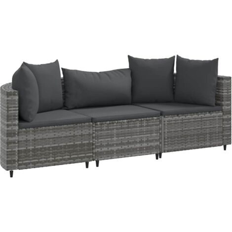 vidaXL Salon de jardin avec coussins 3 pcs gris résine tressée (1/5)