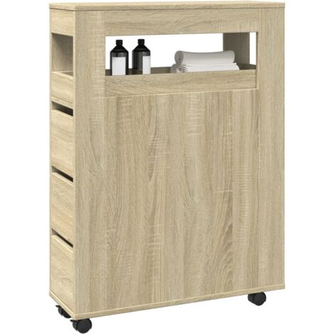 Vidaxl – Meuble étroit de salle de bain à roulettes – Chêne sonoma – Bois d'ingénierie – Dimensions 65 x 23 x 90 cm – 4 roulettes dont 2 avec freins
