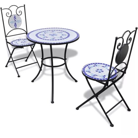 Vidaxl – Ensemble table et chaises de jardin 3 places – Cadre en fer enduit – Table en céramique imperméable – Facile à nettoyer