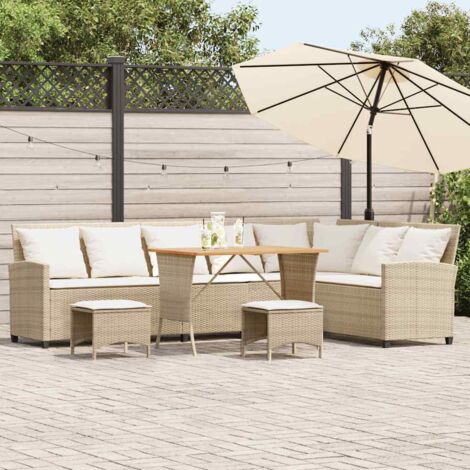 Vidaxl – Salon de jardin en L 4 pcs beige – Résine tressée et acier – Coussins amovibles – Table en bois d'acacia – Confort optimal