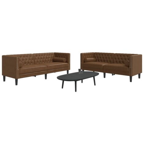 vidaXL Ensemble de canapé Chesterfield et traversins 2 pcs marron