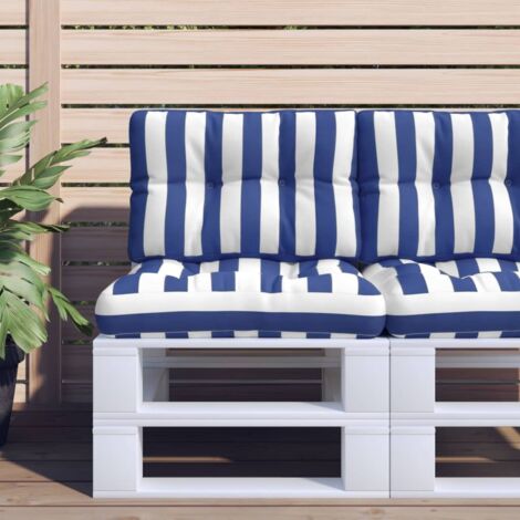 Coussins de palette lot de 2 rayures bleues/blanches tissu vidaXL (1/5)