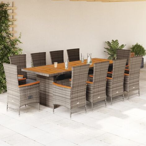 vidaXL Ensemble à manger de jardin 11pcs avec coussins gris poly rotin