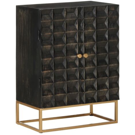 Vidaxl – Buffet noir en bois de manguier massif 55x34x75 cm – Finition noire – Structure en fer – Design industriel unique (1/5)