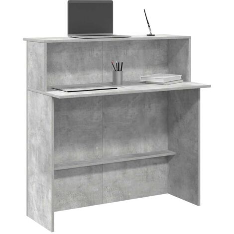 Vidaxl – Bureau de réception gris béton 100x50x103,5cm – Bois d'ingénierie durable – Comptoir intégré pour rangement – Capacité 60 kg